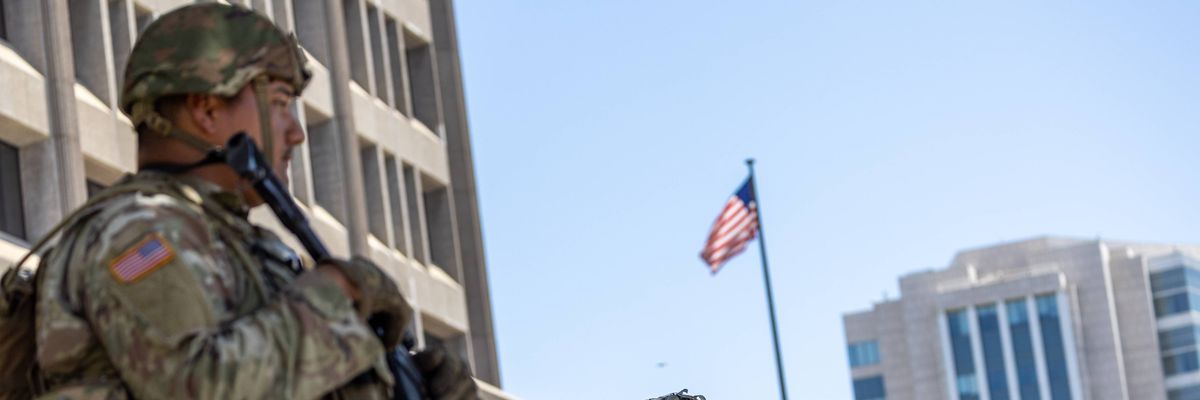 California National Guard members guard the Santa Ana Federal Building...