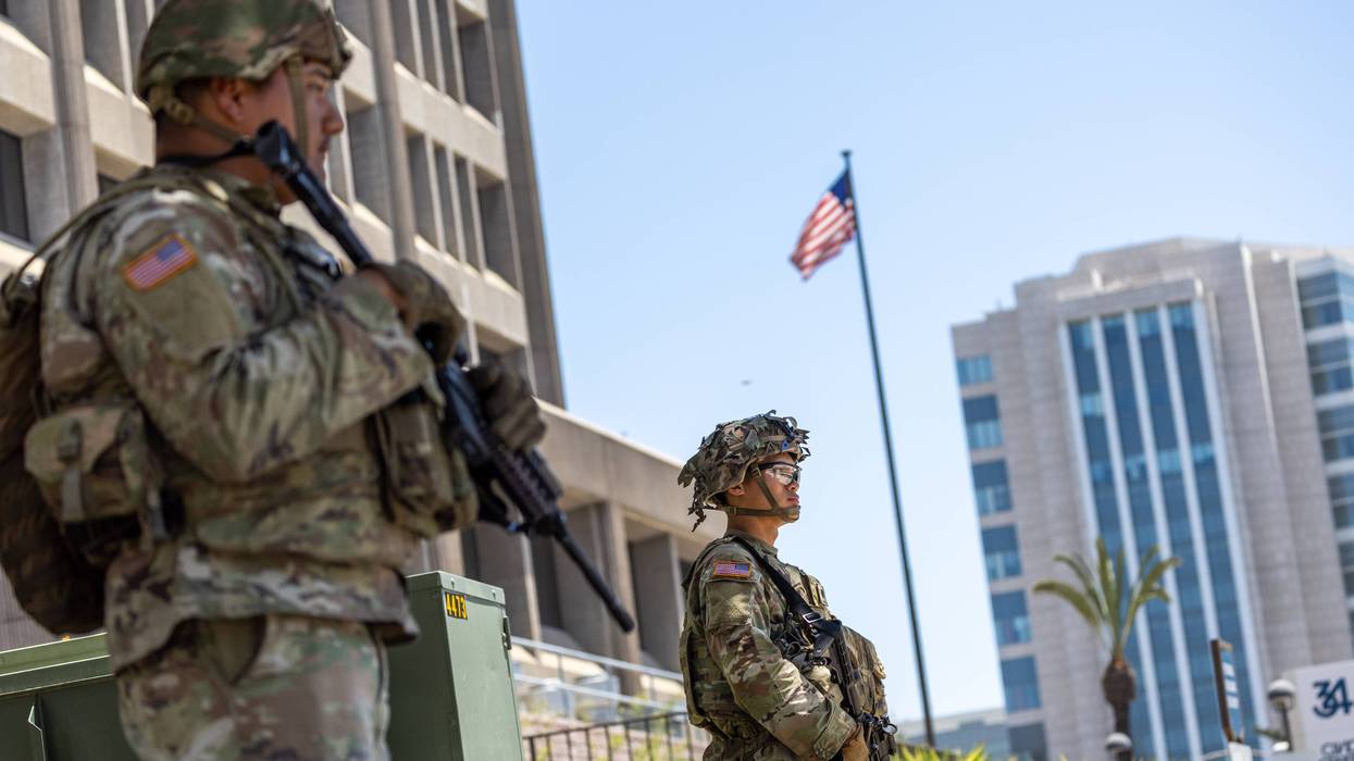 California National Guard members guard the Santa Ana Federal Building...