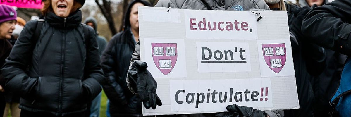 Cambridge protesters urge Harvard not to concede to Trump demands.