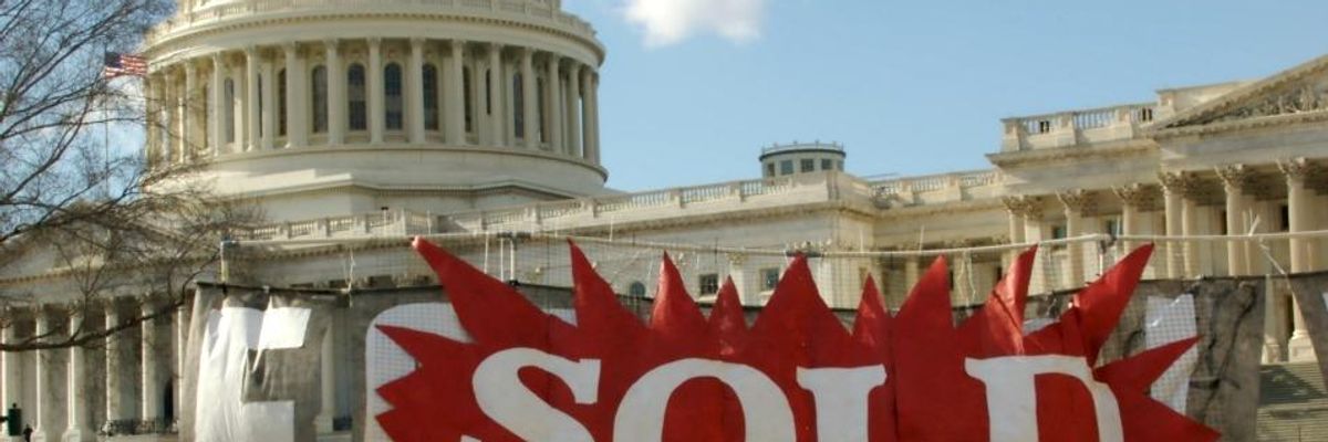 Campaign finance reform advocates protest outside the Capitol building in Washington D.C., 2011