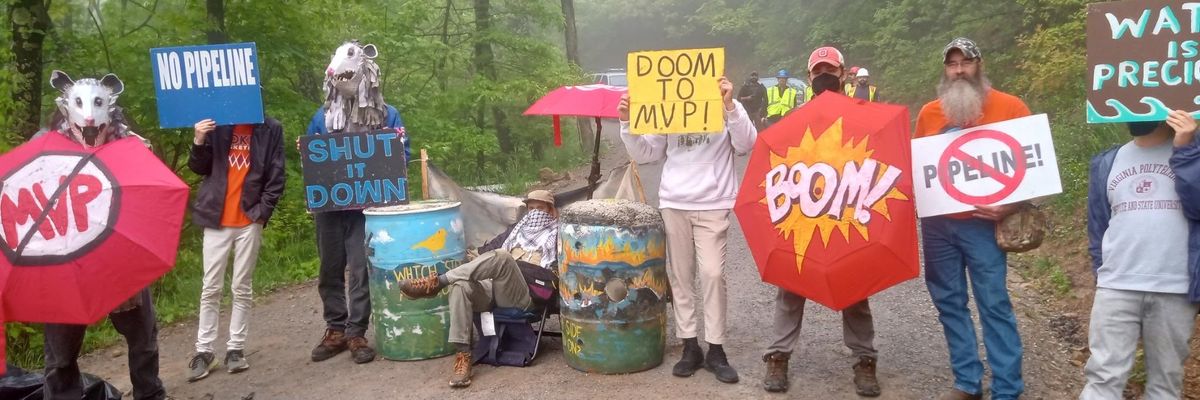 Campaigners block access to the Mountain Valley Pipeline easement