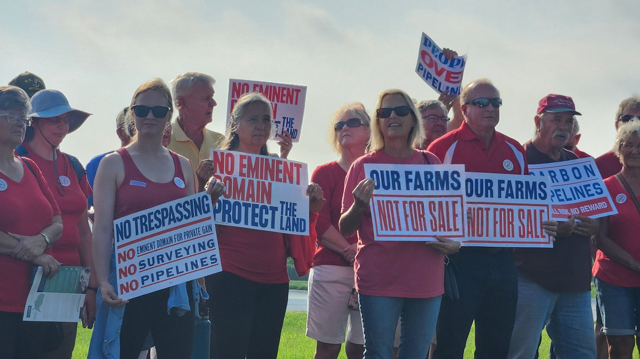 Campaigners gather to protest a carbon capture pipeline