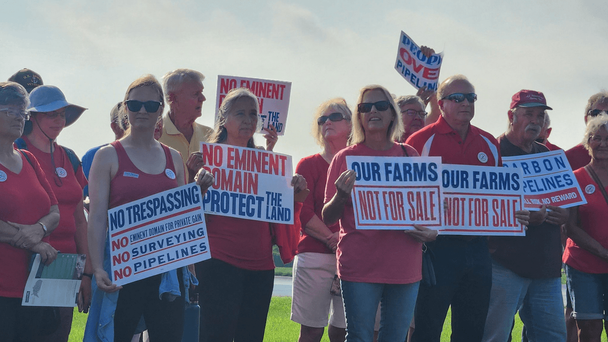 Campaigners gather to protest a carbon capture pipeline