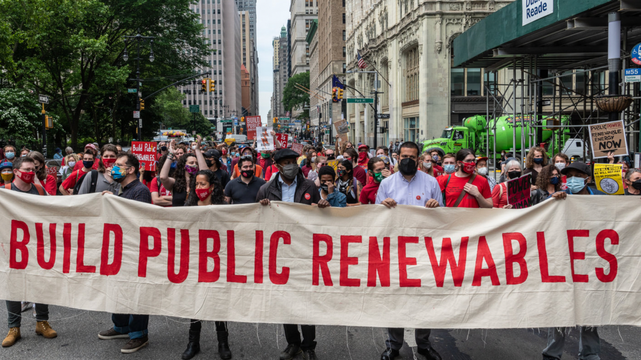 Campaigners with Public Power NY march in New York