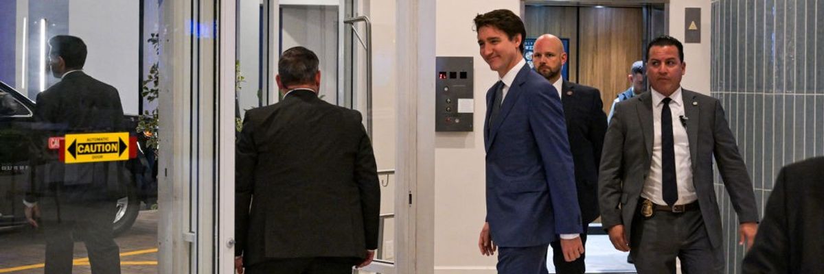 Canadian Prime Minister Justin Trudeau leaves his hotel to meet U.S. President-elect Donald Trump