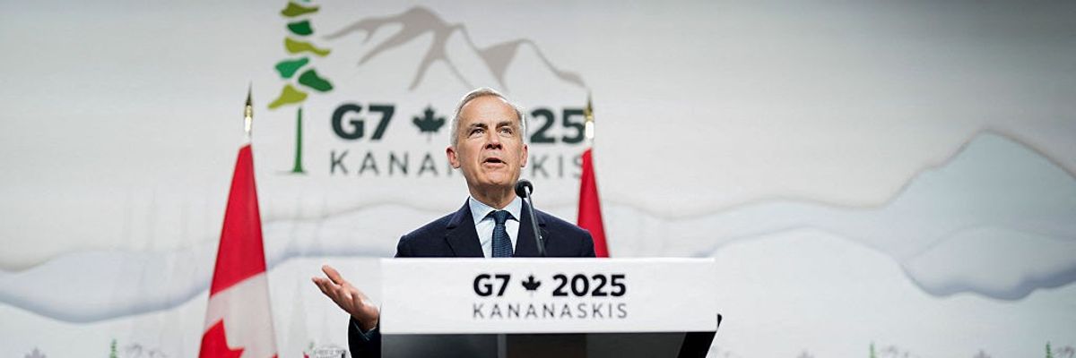 Canadian Prime Minister Mark Carney speaks during the Group of Seven Leaders' Summit