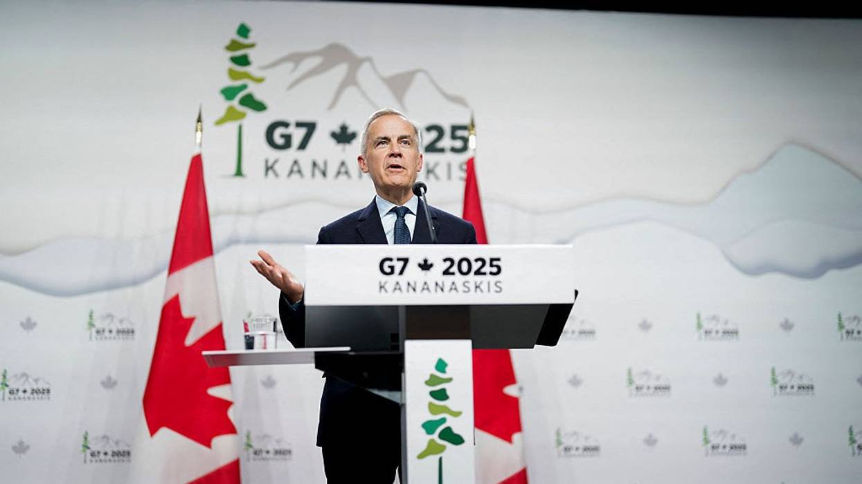 Canadian Prime Minister Mark Carney speaks during the Group of Seven Leaders' Summit