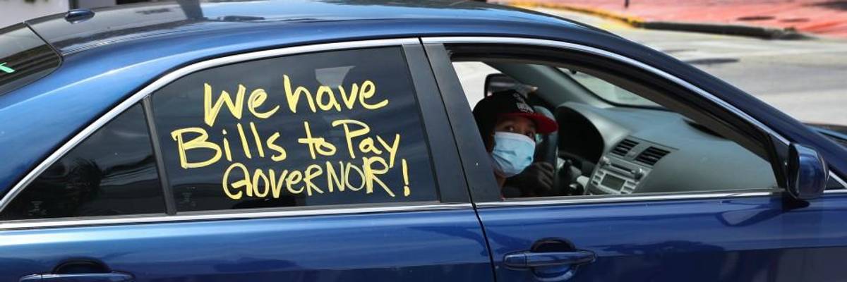 Car during a caravan protest