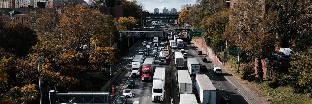 Cars and trucks move along the Cross Bronx Expressway