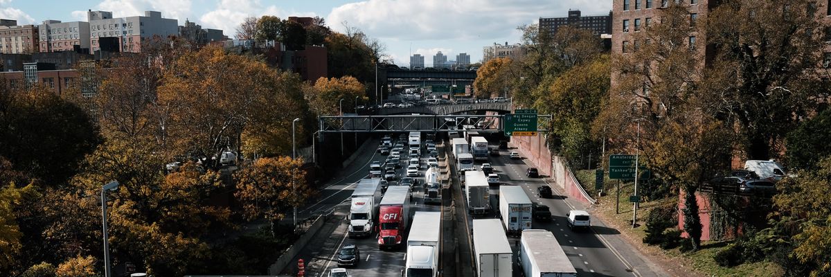 Cars and trucks move along the Cross Bronx Expressway