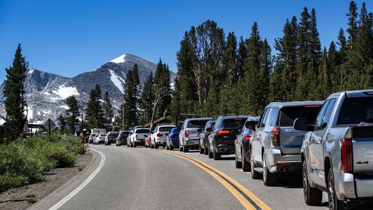 Cars in line to enter Yosemite National Park.