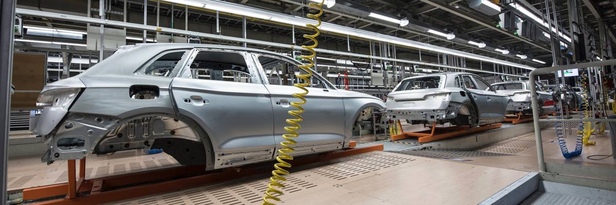 Cars on an assembly line