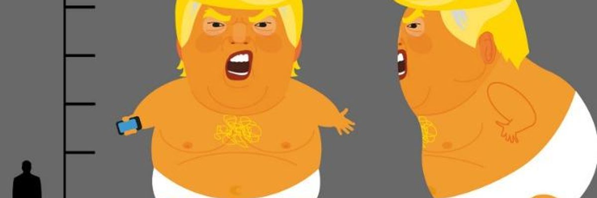 Cartoon of Trump baby blimp
