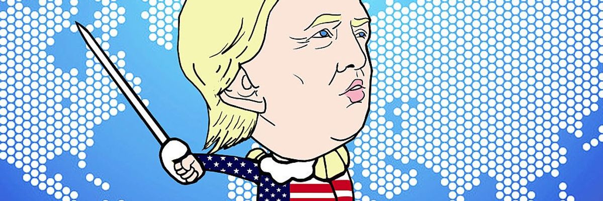 Cartoon Trump with sword