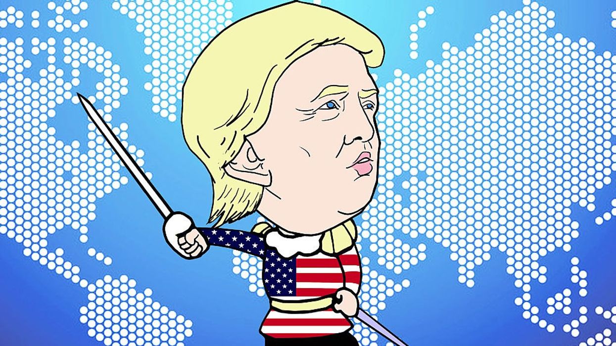 Cartoon Trump with sword