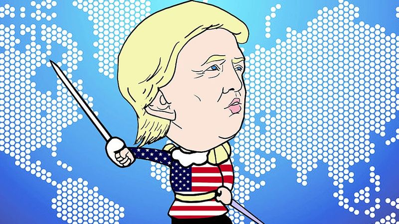 Cartoon Trump with sword