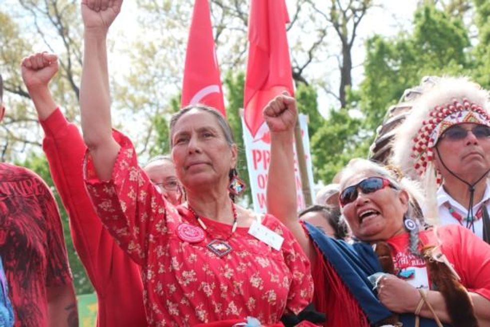 Casey Camp-Horinek and Faith Spotted Eagle (WNV / Kristin Moe)