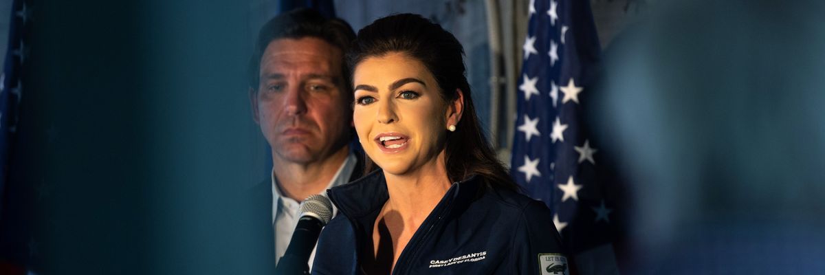 Casey DeSantis speaks alongside husband Gov. Ron DeSantis in Salem, NH on his presidential campaign