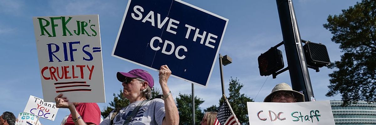 Centers for Disease Control and Prevention supporters protest Trump cuts
