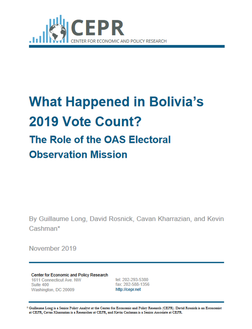CEPR: What Happened in Bolivia's 2019 Vote Count?