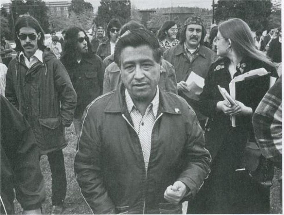 Cesar Chavez visits colegio Cesar Chavez in 1974, a year after it opened. (Wikimedia Commons)