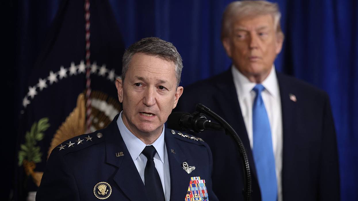 Chairman of the Joint Chiefs of Staff Dan Caine and President Donald Trump