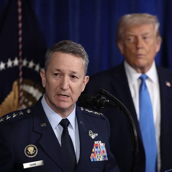 Chairman of the Joint Chiefs of Staff Dan Caine and President Donald Trump