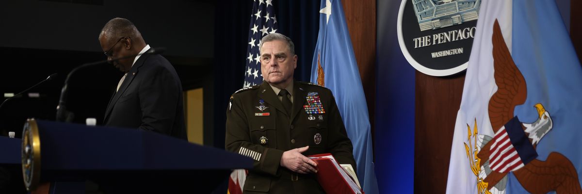 Chairman of the Joint Chiefs of Staff Gen. Mark Milley arrives at a news briefin