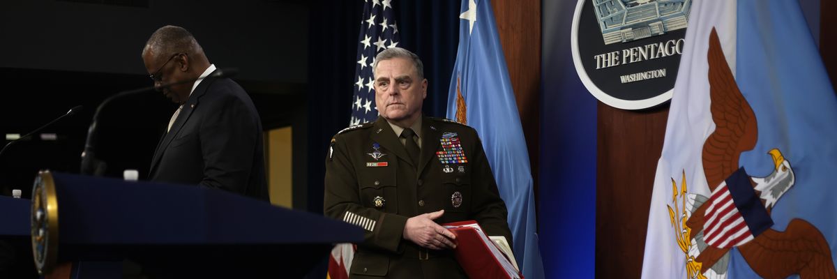 Chairman of the Joint Chiefs of Staff Gen. Mark Milley arrives at a news briefin