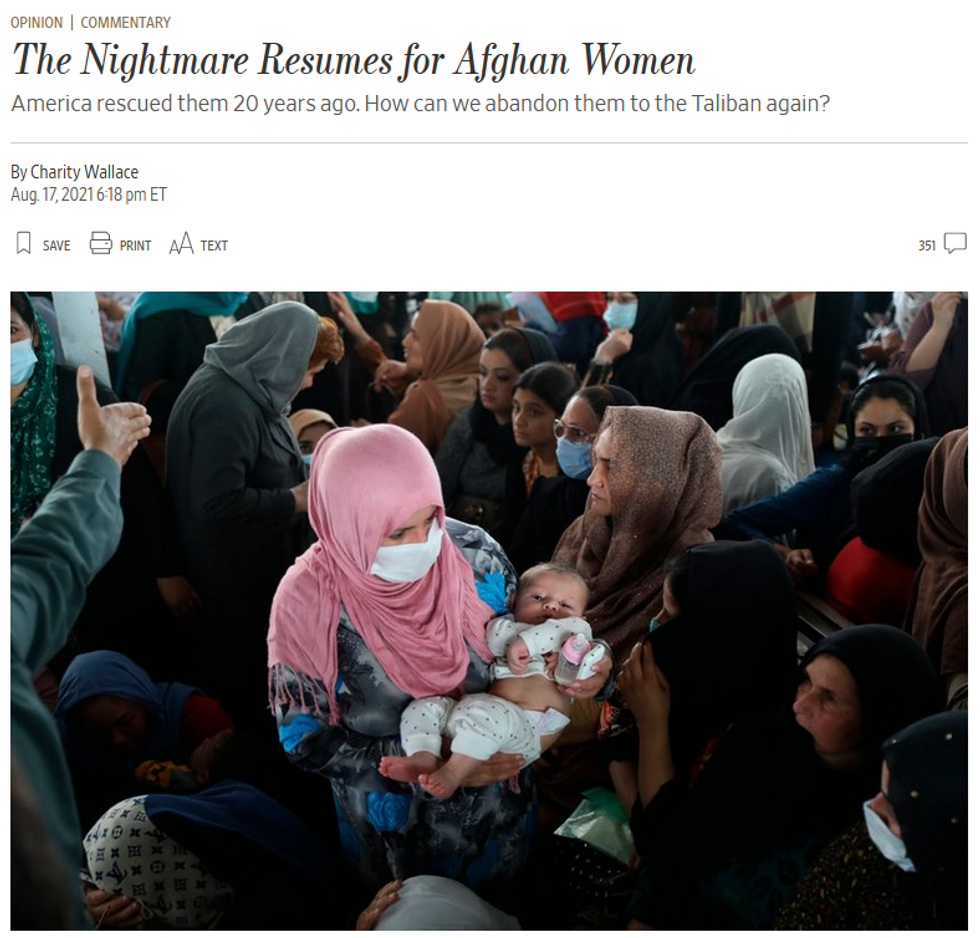 Charity Wallace claimed in the Wall Street Journal (8/17/21) that Afghan