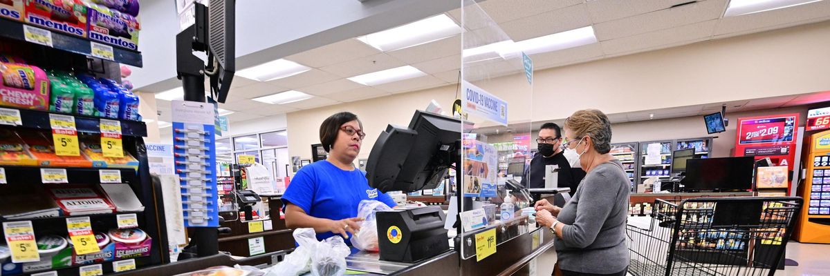 Checkout counter at grocery store