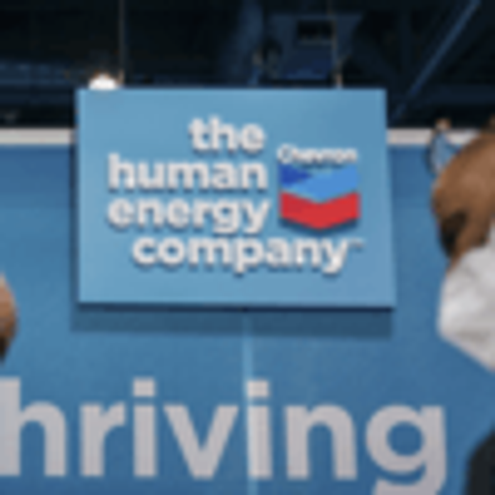 Chevron oil sign at oil and gas conference