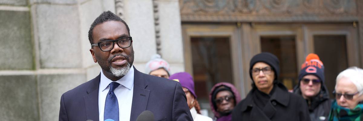 Chicago mayoral candidate and Cook County commissioner Brandon Johnson speaks during a press conference
