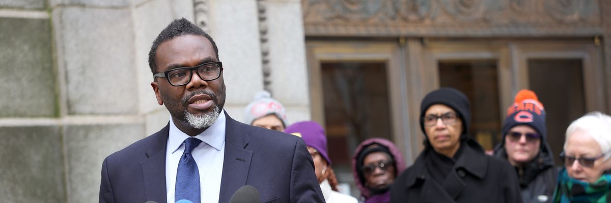 Chicago mayoral candidate and Cook County commissioner Brandon Johnson speaks during a press conference