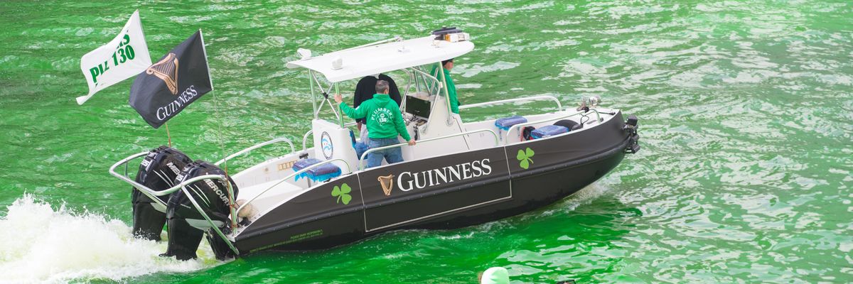 Chicago River dyed green for St. Patrick's Day.