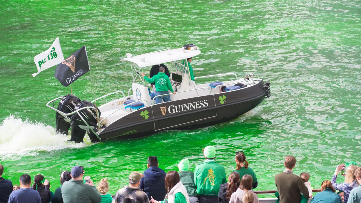 Chicago River dyed green for St. Patrick's Day.