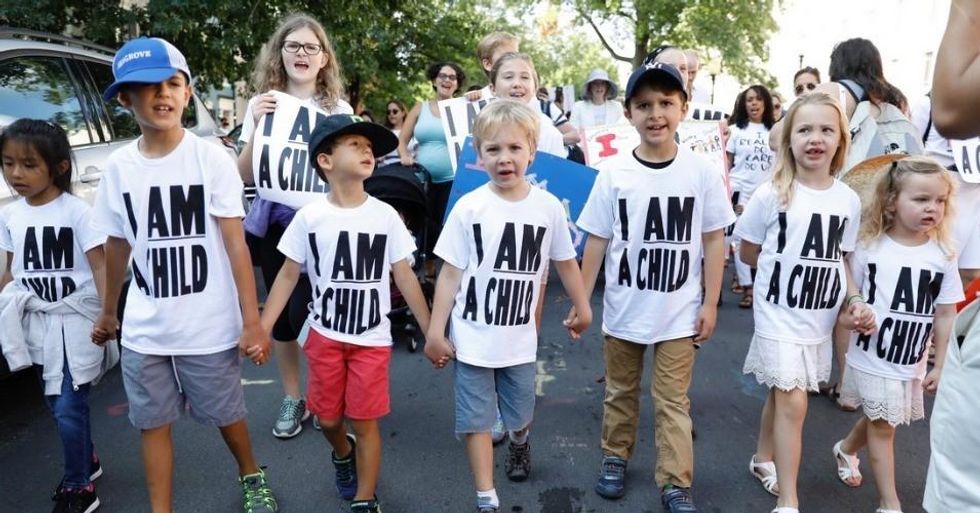 Children led a protest on Capitol Hill on Thursday, as the deadline for the Trump administration's reunification of all the families it's separated arrived. (Photo: @WomenBelong/Twitter)