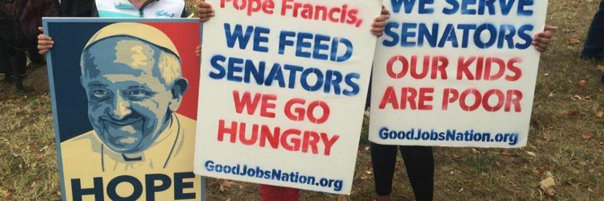 As Pope Francis Arrives in DC, Federal Workers Strike Against Poverty Wages