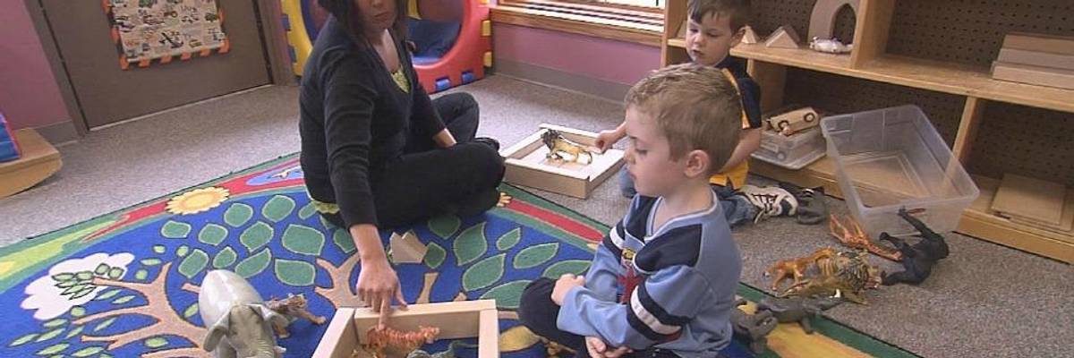 Children play at a daycare center.