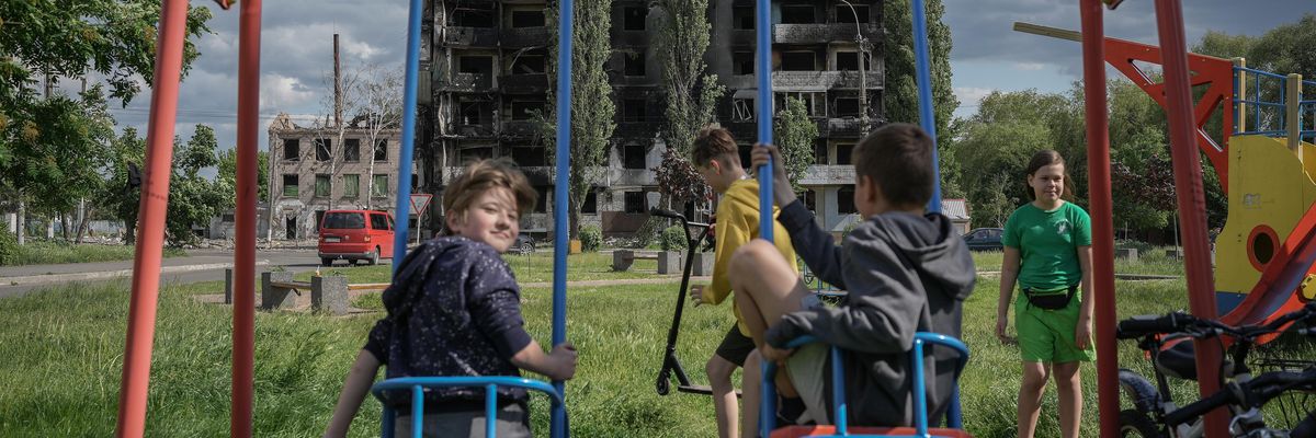 Children playing in wartorn Ukraine