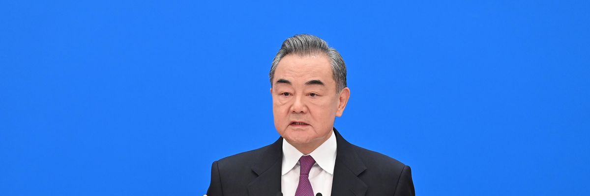 Chinese Foreign Minister Wang Yi delivers remarks during a press conference on China's foreign policy and foreign relations at the fifth session of the 13th National People's Congress at the Great Hall of the People in Beijing on March 7, 2022. (Photo: Li Xin/Xinhua via Getty Images)