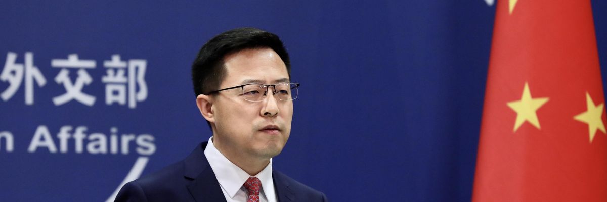 Chinese Foreign Ministry spokesperson Zhao Lijian attends a news conference on December 20, 2021 in Beijing, China.