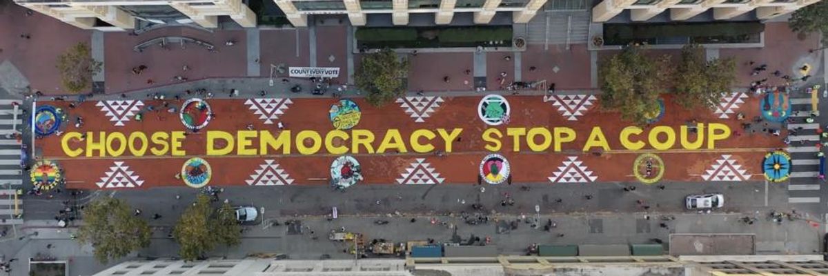'Choose Democracy, Stop a Coup:' Guerilla Street Mural in Oakland