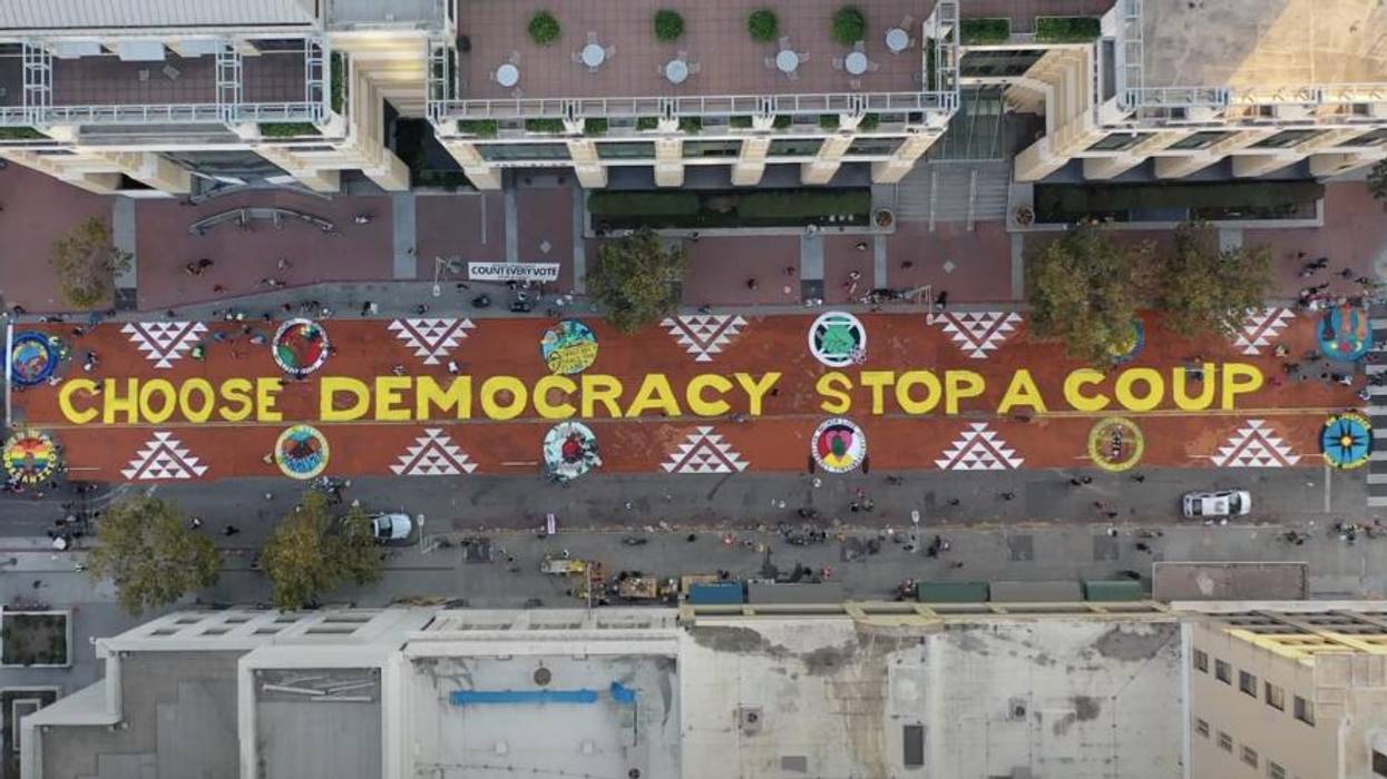 'Choose Democracy, Stop a Coup:' Guerilla Street Mural in Oakland