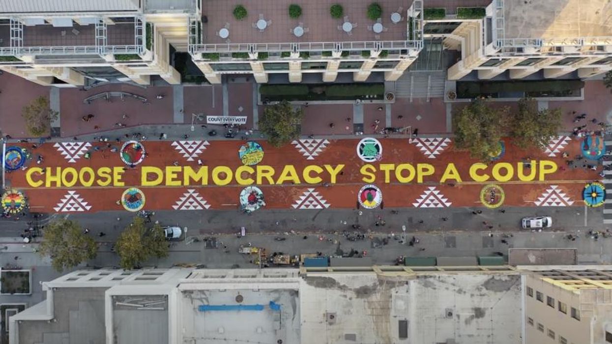 'Choose Democracy, Stop a Coup:' Guerilla Street Mural in Oakland