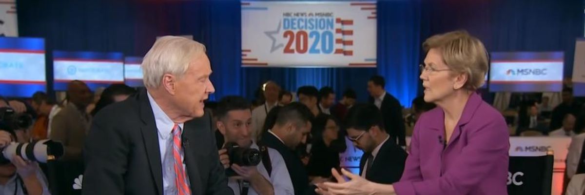 "Fire Chris Matthews," Women's Rights Group Says After MSNBC Host Grills Warren Over Discrimination Claims Against Bloomberg