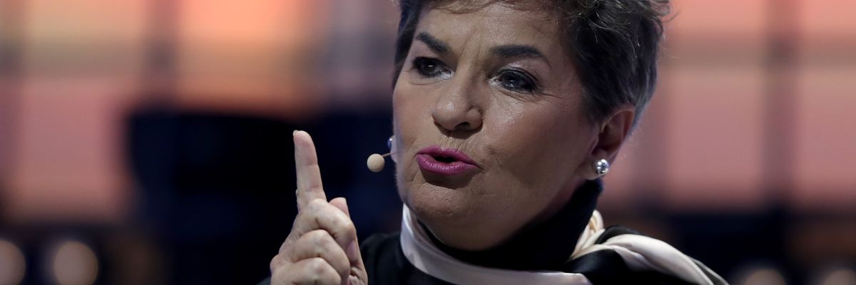 Christiana Figueres speaks during the Web Summit conference 