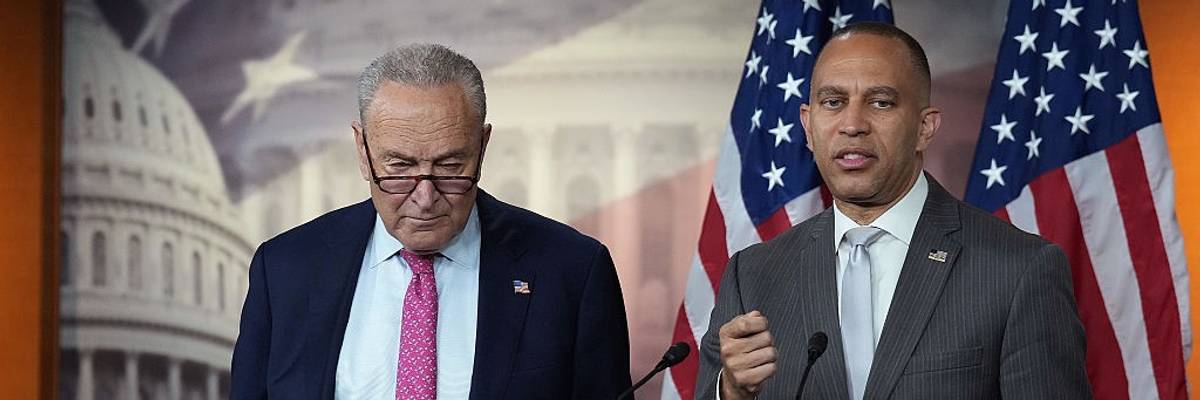 Chuck Schumer and Hakeem Jeffries speak to the press.