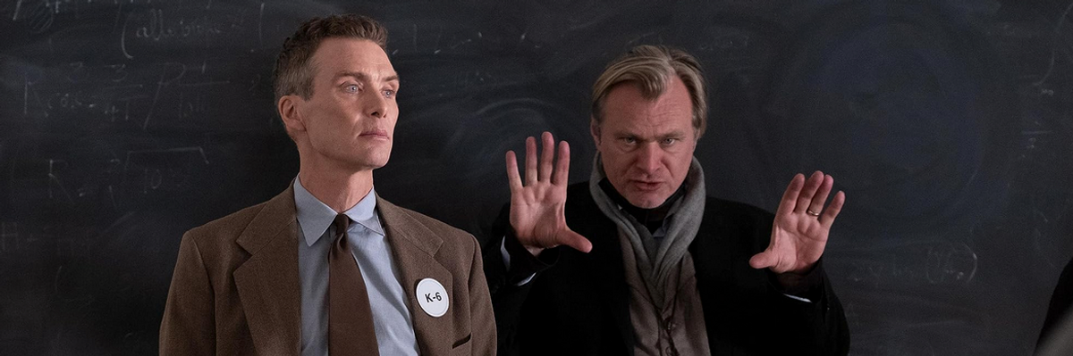 Cillian Murphy and Christopher Nolan on set of Oppenheimer