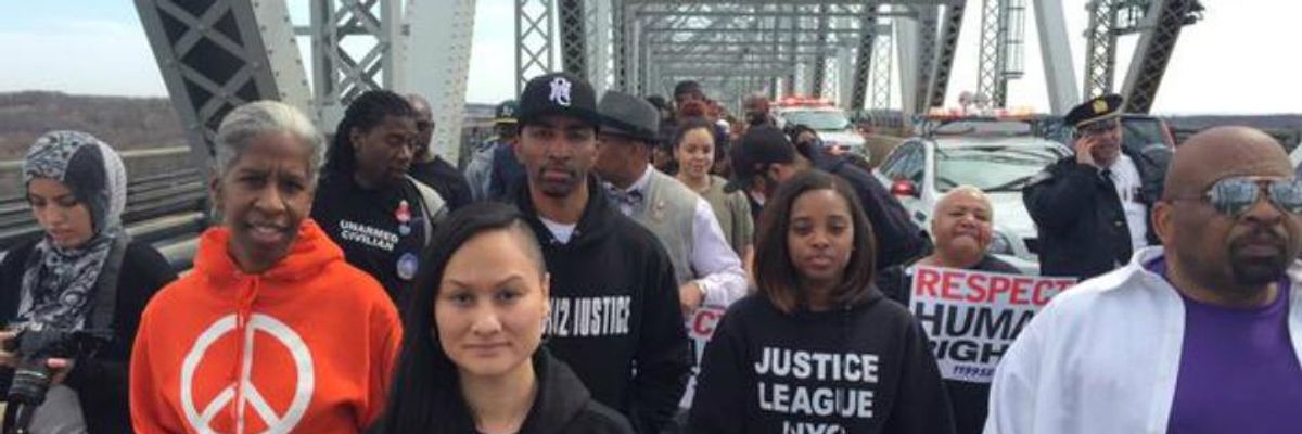 Civil Rights activists crossing bridge from New York to New Jersey 